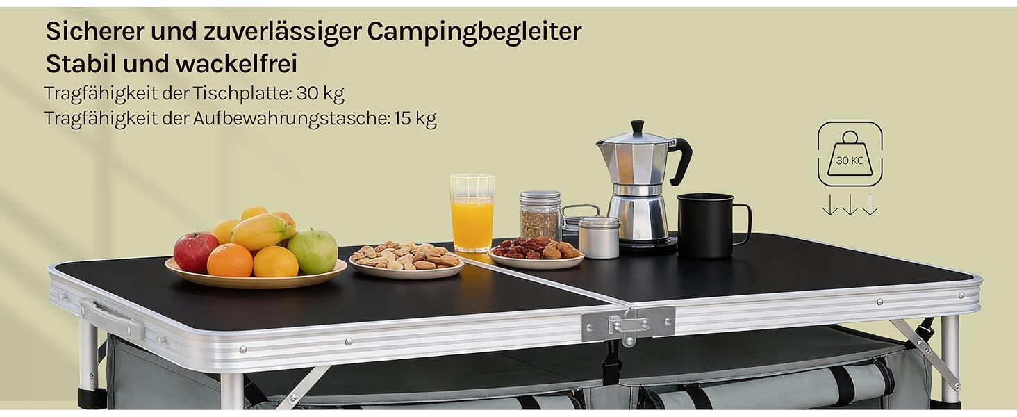 Складний алюмінієвий кемпінговий стіл-шафа WOLTU з регульованою висотою, чорно-сірий. Меблі для пікніка, пляжу, саду.