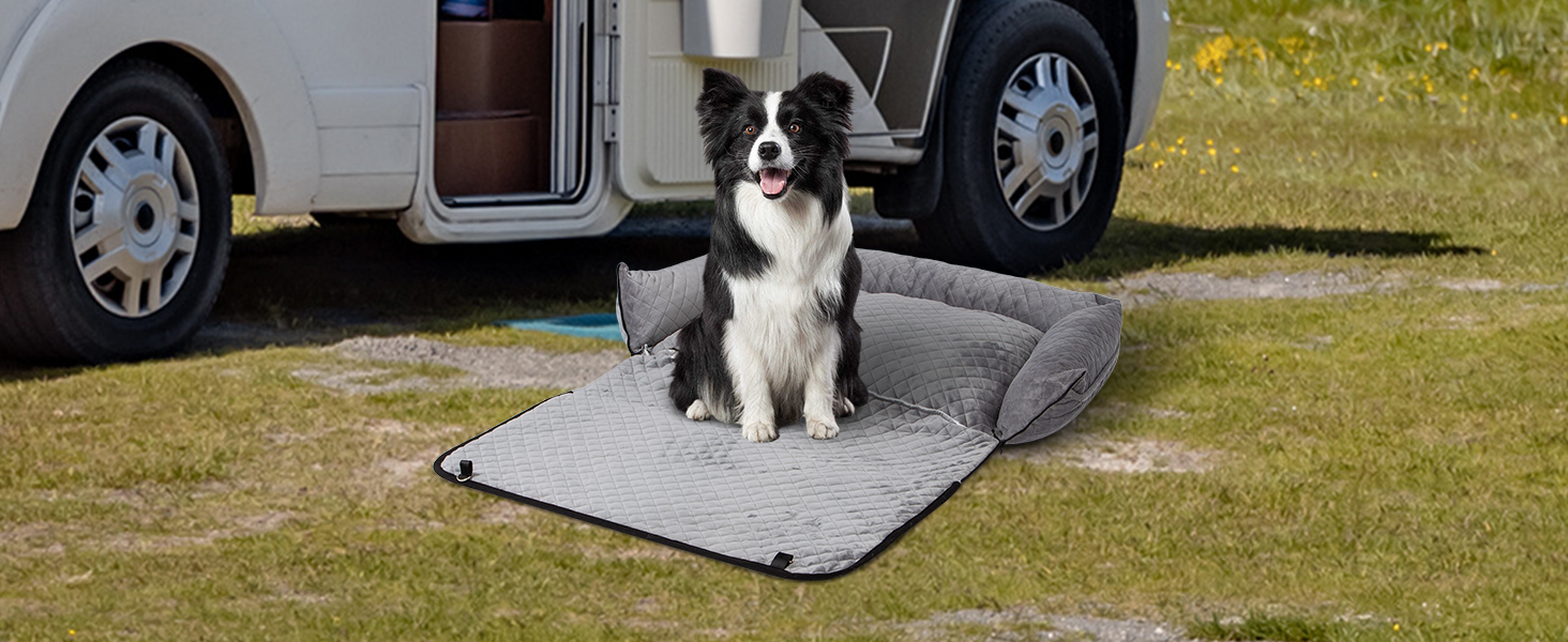 Автокрісло для собак Todeco: великі та середні породи, миється, знімається, з ременями безпеки, кишені, водовідштовхувальне, сіре