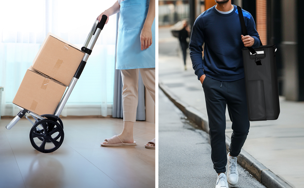 Складна господарська сумка-візок VOUNOT 50 л з алюмінію, водонепроникна з термовідділенням, великі колеса з бризковиками, чорна