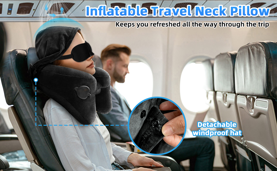 Подушка для шиї у вигляді літака, надувна туристична подушка для подорожей, авто, офісу (чорна)