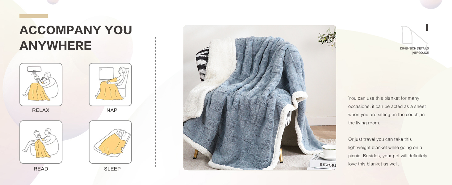 Плед Gracelife Sherpa-Fleecedecke: м'який, пухнастий, 152,4 x 203,2 см, великий, теплий, для дивану, всі сезони, колір: брудно-блакитний