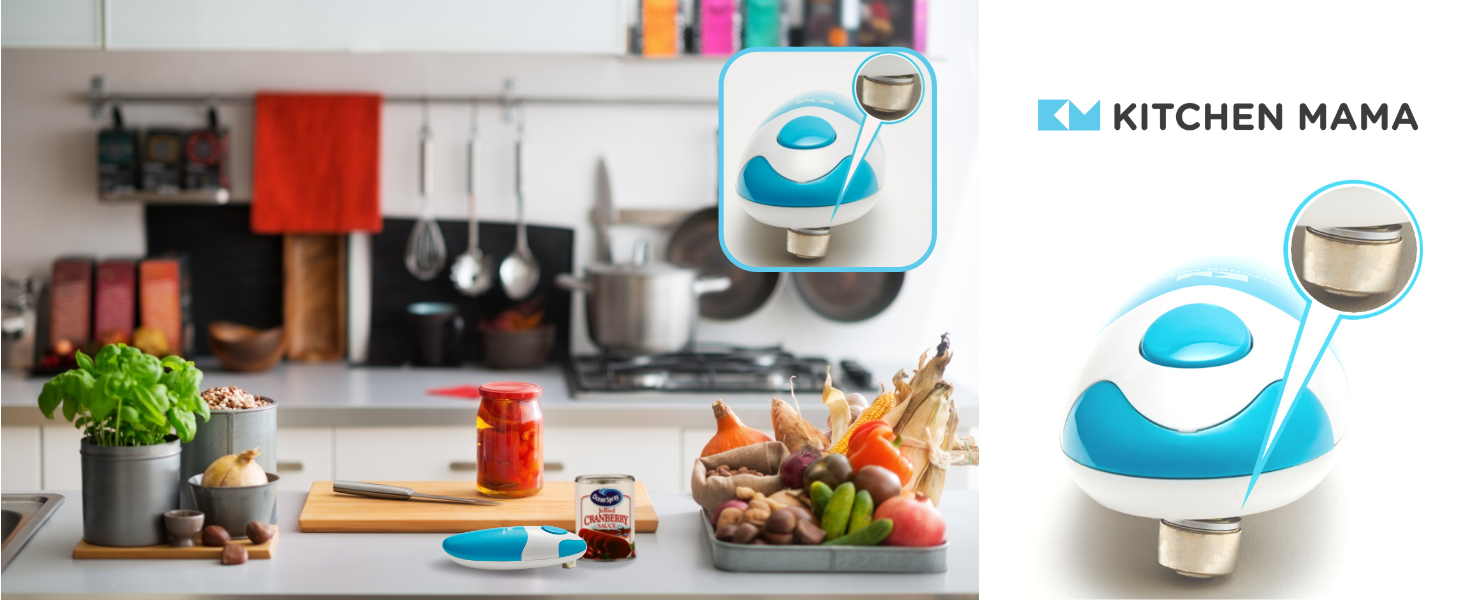 Автоматична електрична відкривачка для консервів Kitchen Mama, безпечна, зручна, без рук, гладкий край, харчова сталь, на батарейках, червона