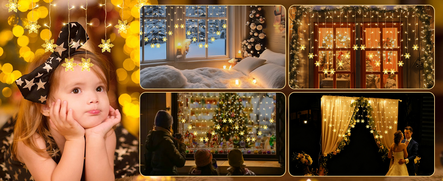 Ланцюжок LED-ліхтарів 2x2м, 200 LED, USB, тепле біле світло, для декору стін, кімнат, вечірок, весіль, Рамадан, Різдво (сніжинки)