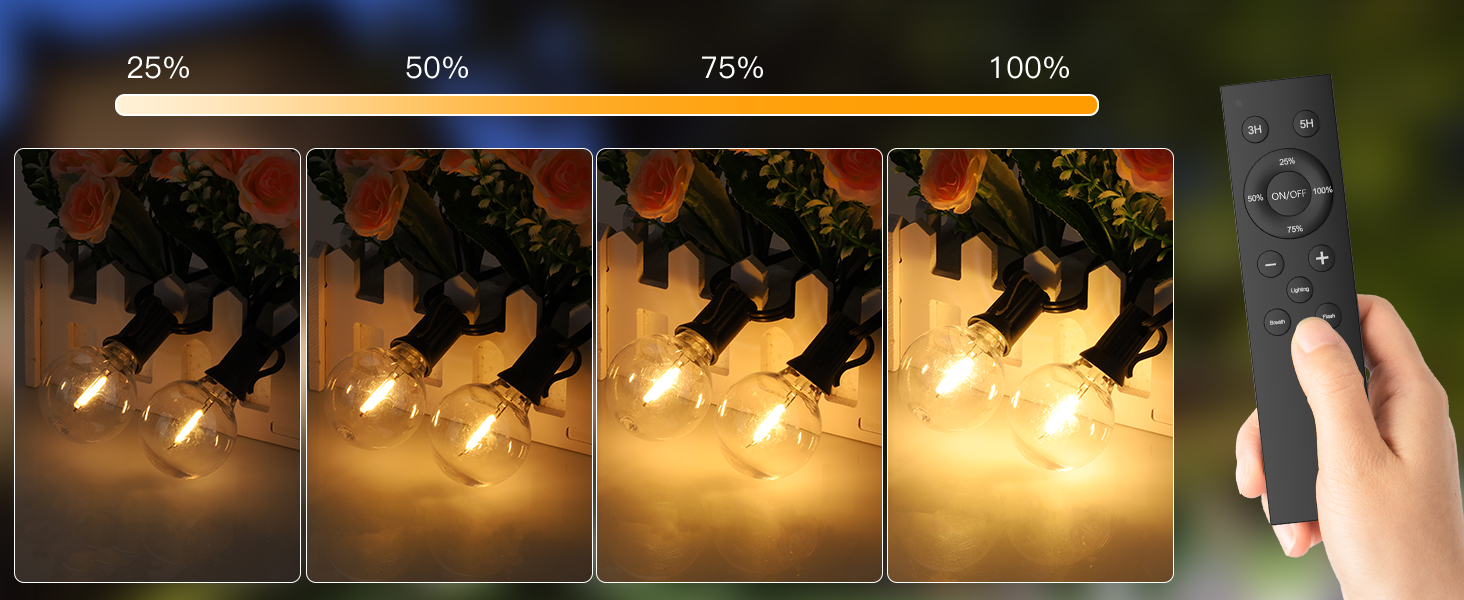 Льо́хкова гірлянда з 50+2 LED-лампочками, 45 метрів, IP45, тепле біле світло, для саду, тераси, святкування, з пульт дистанційного керування