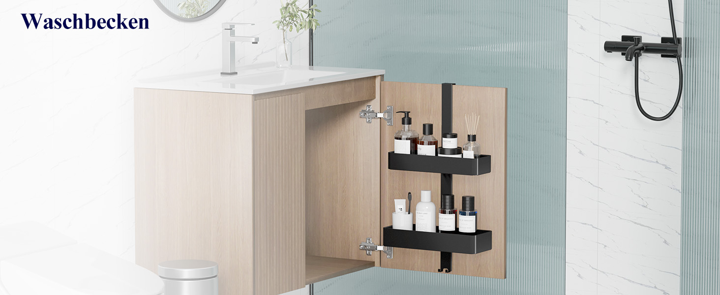 Дзеркальна поличка для душу Kitsure без свердління - 2 яруси, нержавіюча сталь, чорна