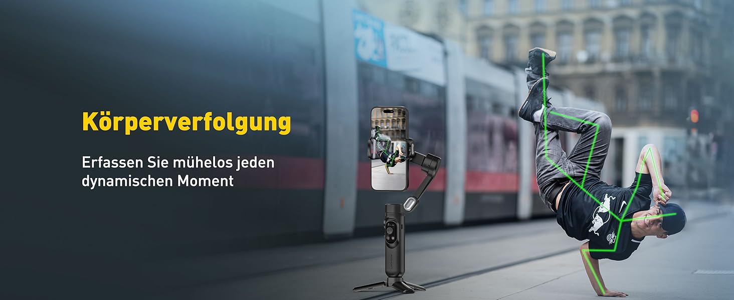 Стабілізатор для смартфона AOCHUAN 3-осьовий з функцією розпізнавання обличчя, вбудованим світлом та 1/4 дюйма різьбою. Підходить для iPhone 16/15 Pro, Android, TikTok-влогів. Чорний.