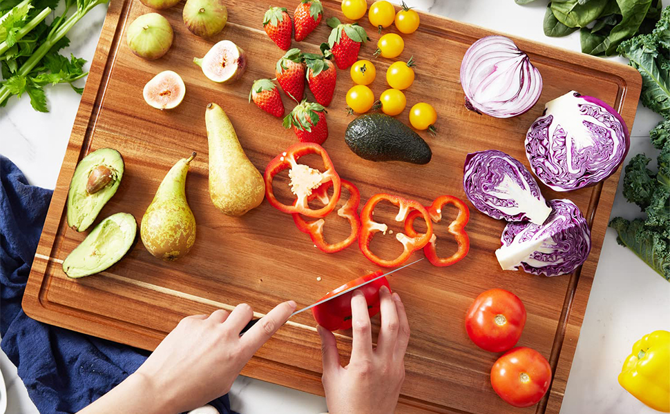 Обрізні дошки COCOBOSS з акації: якісні дошки для кухні 38x25 см з жолобом для соку та зручними ручками