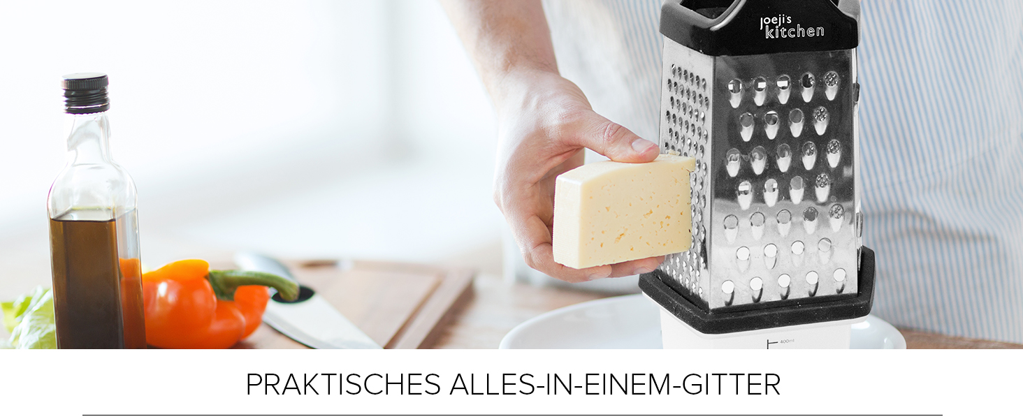 Трка для сиру Joeji's Kitchen з контейнером - 6 сторін, ручна, з нержавіючої сталі, багатоцільова для сиру, овочів та фруктів