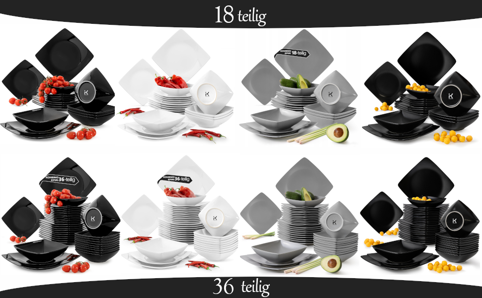 Сервіз Konsimo для 6 осіб: 18-ти частинний набір тарілок EPIRI - сучасний сервіз з кераміки сірого кольору
