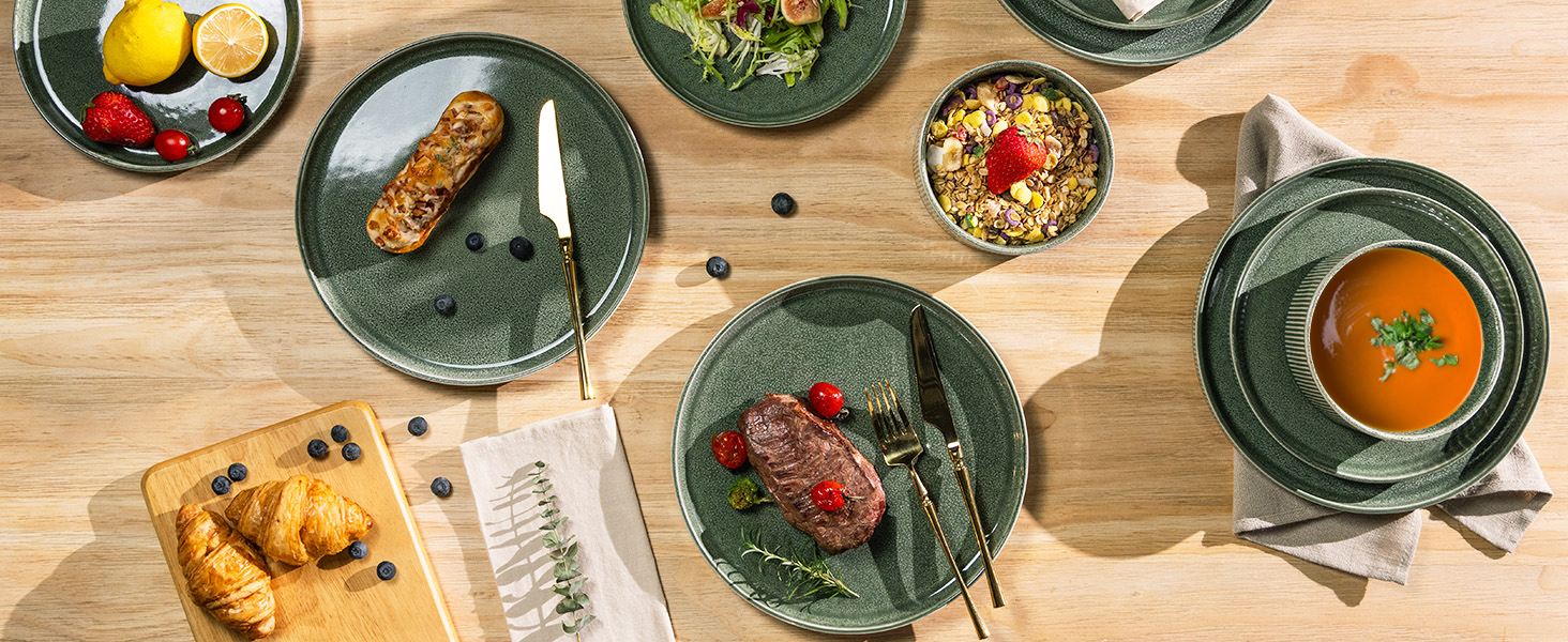 Набір посуду GBhome з каменю, 18 предметів, ручна робота, для 6 осіб, стійкий до миття в посудомийній машині та мікрохвильовій печі, набір тарілок та мисок