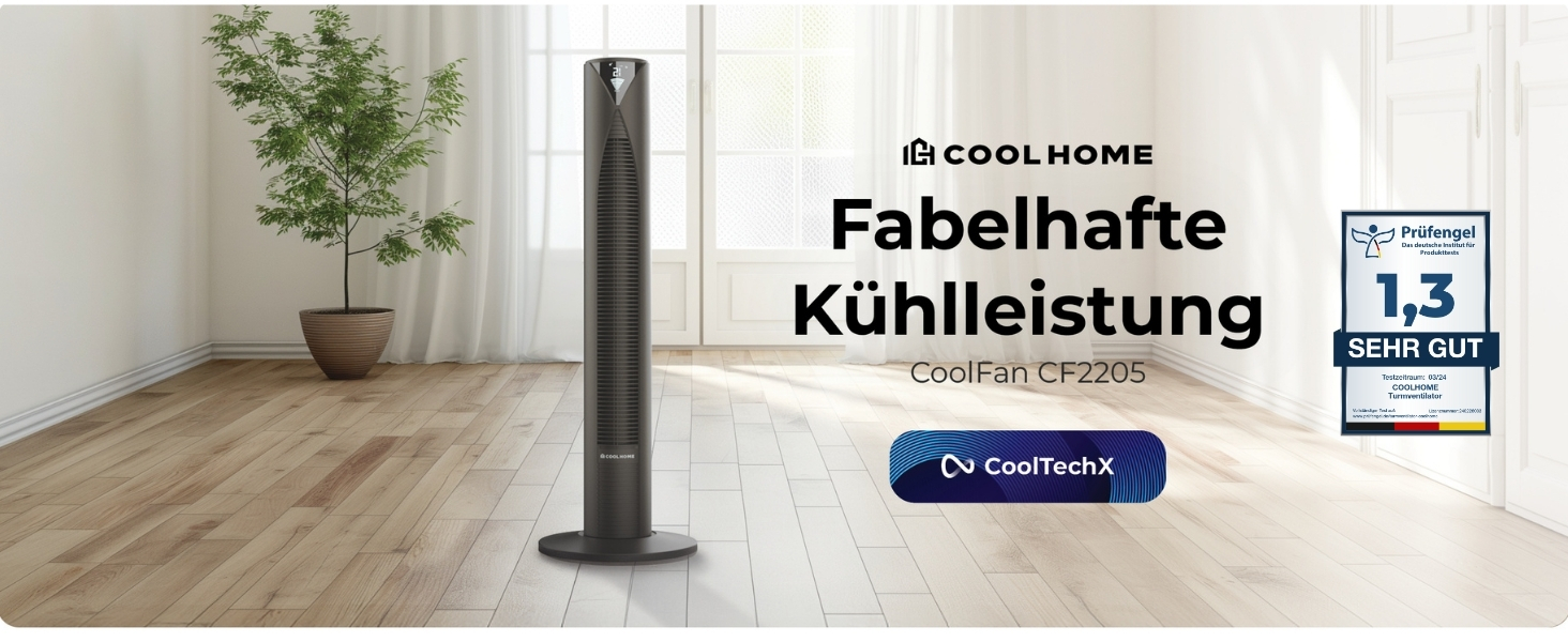 Турбовентилятор CoolHome CF2206 з пульт керування: тихий, з таймером, безпечний для дітей, 96 см (чорний)