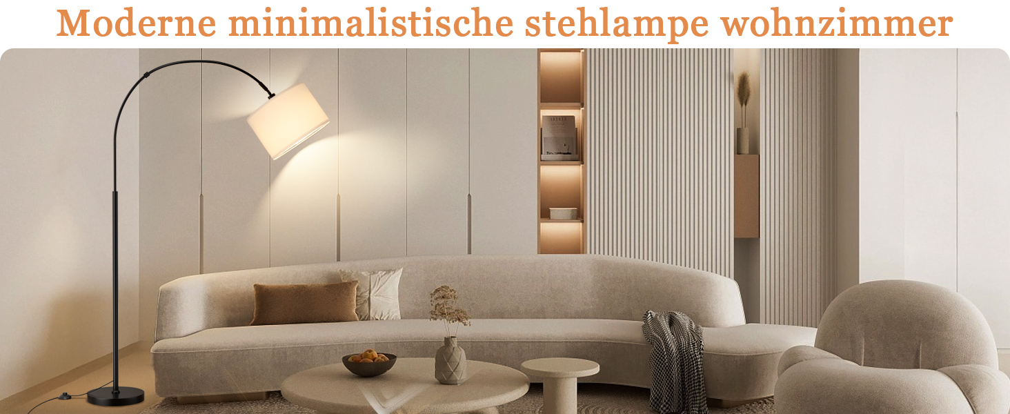 Торшер для вітальні Stehlampe з димером, LED E27, пульт ДУ, 3000K-6000K, бежевий (білий абажур + чорна база). Регульований кут нахилу 350°, висота 180 см.