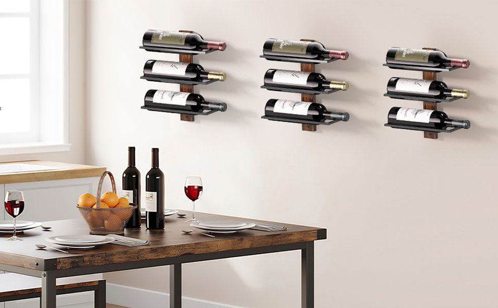 Настінна полиця для вина B4Life на 3 пляшки - чорний колір, 42.5 x 25.2 x 19.1 см