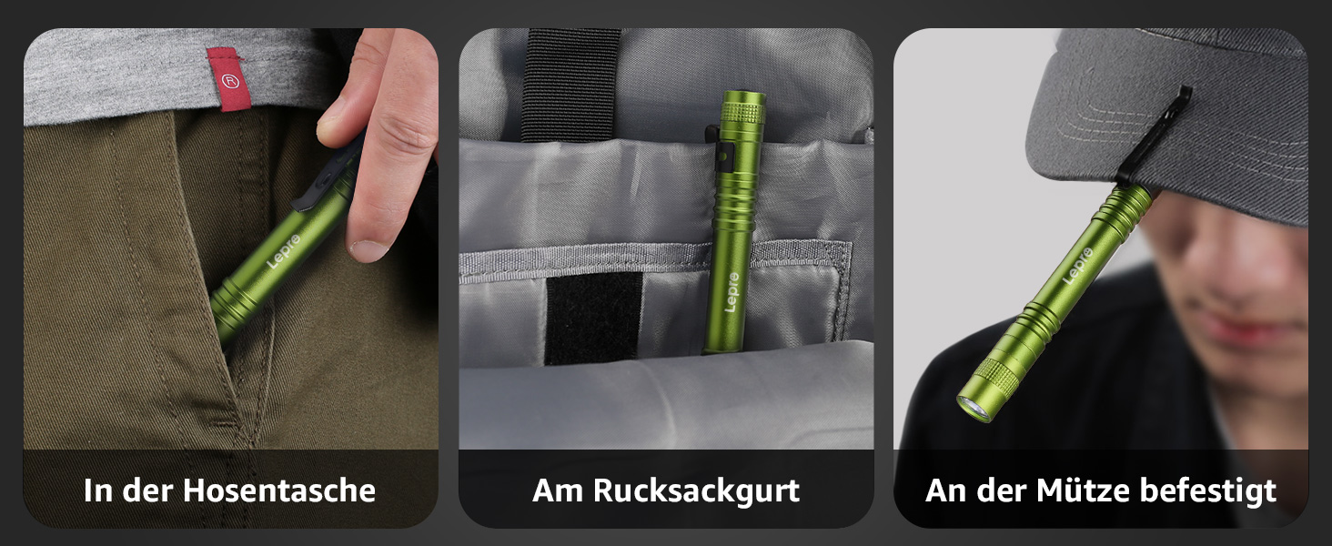 Ліхтарик LED Lepro, мініатюрний, водонепроникний IPX4, 3 режими, для огляду, роботи, ремонту (2 шт.), зелений