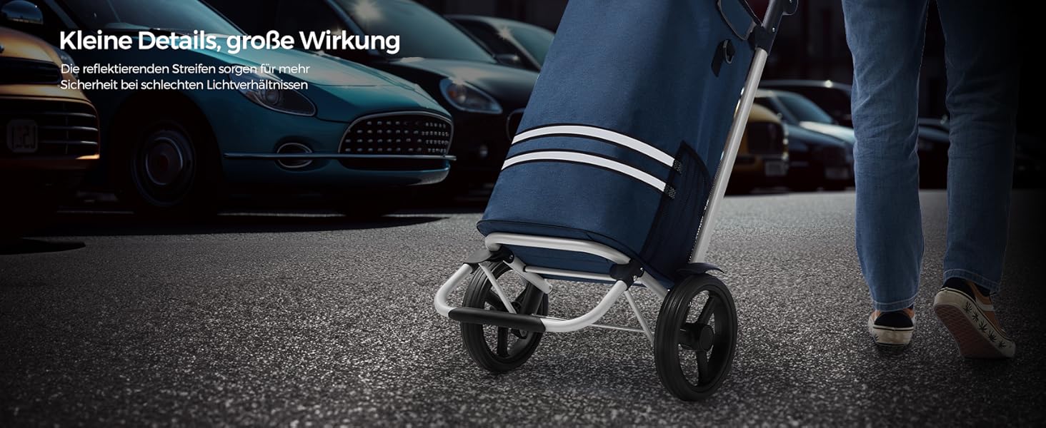 SONGMICS Shopping Trolley, Cart, Shopping Cart with Cooler Compartment, Large, 35 Liter, Foldable, Shopping Bag with Wheels, Detachable Bag, KST03BK (Blue)