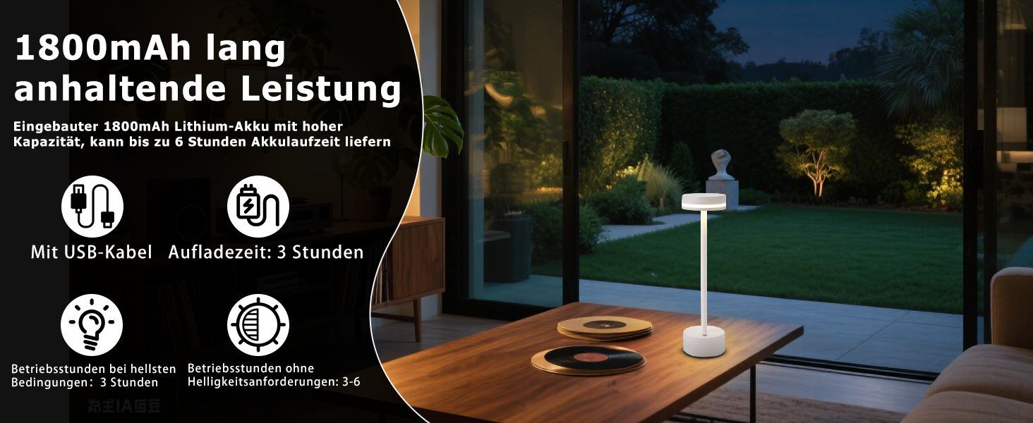 Настільна лампа акумуляторна LED 2 в 1: бездротова, димована, з USB-C зарядкою, сенсорна, для спальні, їдальні, офісу (біла)