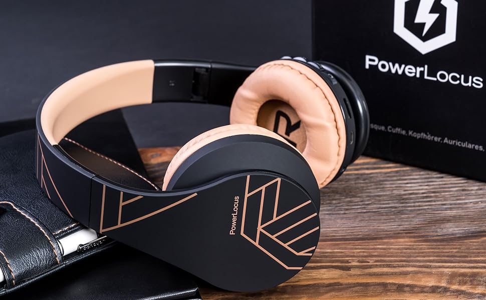 Бездротові навушники PowerLocus Over Ear Bluetooth з мікрофоном (Чорний/Коричневий)