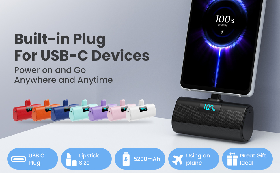 Компактний Mini Powerbank Klein 5200mAh з LCD-дисплеєм, USB-C PD зовнішній акумулятор для iPhone 15/16/17, Samsung S24/S25, Huawei, iPad — Рожевий