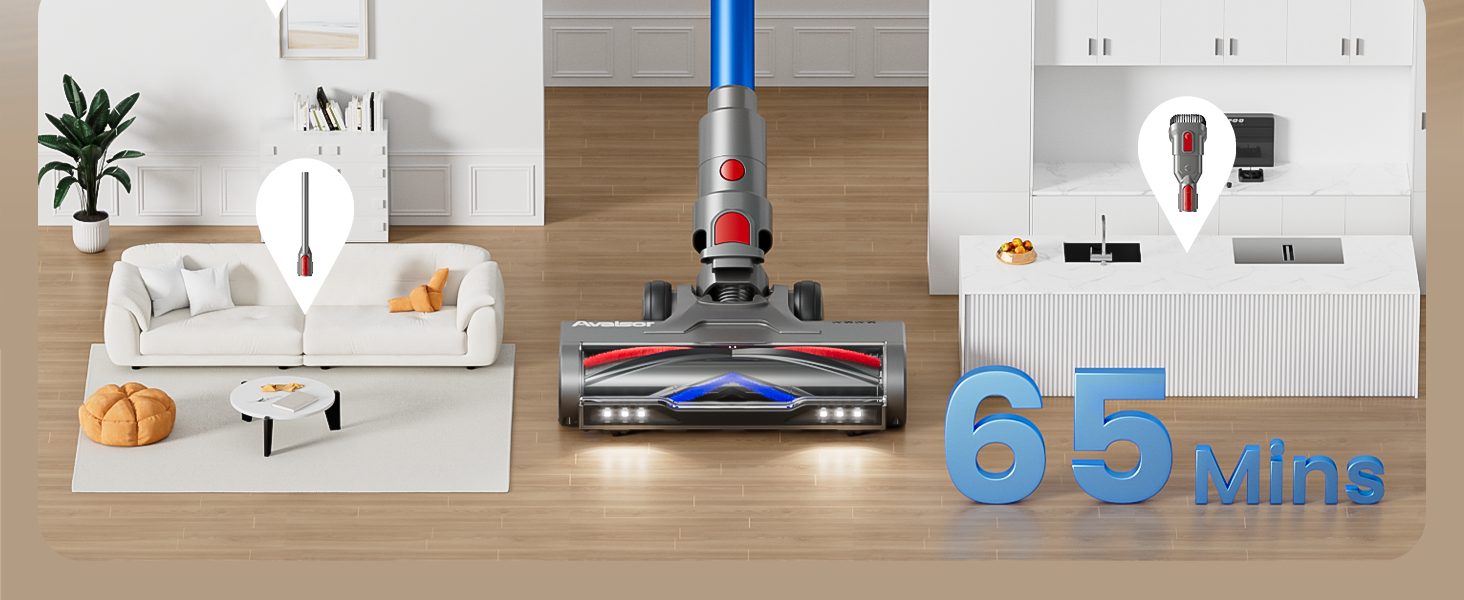 Бездротовий акумуляторний пилосос 48000Pa/580W/65Min, об'єм 1,8L з функцією від'єднання пилу, антизаплутана щітка, 8-ступенева фільтрація. Підходить для килимів, шерсті тварин та твердих поверхонь. Колір: блакитний