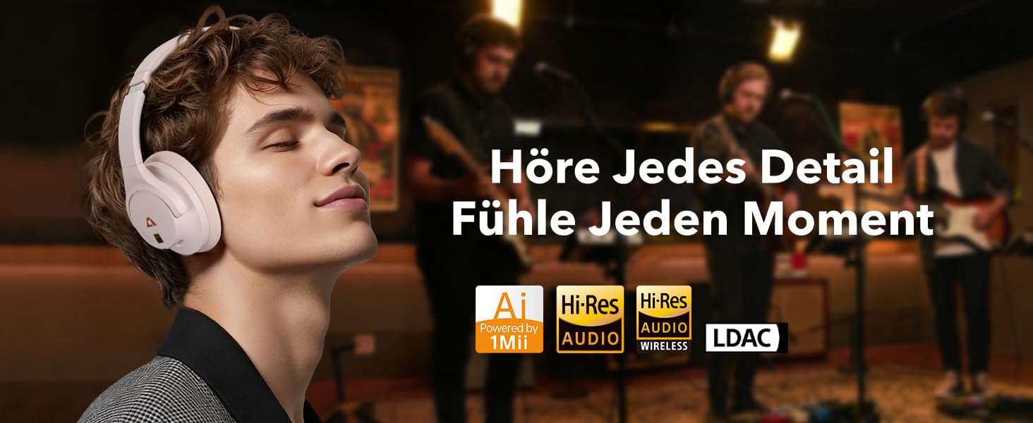 Навушники бездротові 1Mii AI Y8+ Bluetooth 6.0 з активним шумозаглушенням LDAC, 100 годин роботи, бежеві