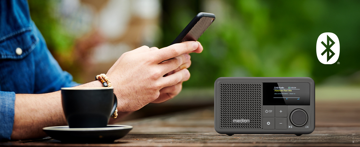 MEDION S66822 Портативне міні-радіо DAB+ з Bluetooth, акумулятор (до 6,5 годин), дисплей, телескопічна антена, таймер сну, будильник, AUX, USB-C, зелений (сірий)