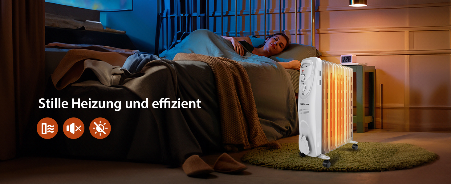 Електричний масляний радіатор Aigostar Pangpang 2300W, 11 секцій, з термостатом та 3 рівнями нагріву, мобільний обігрівач