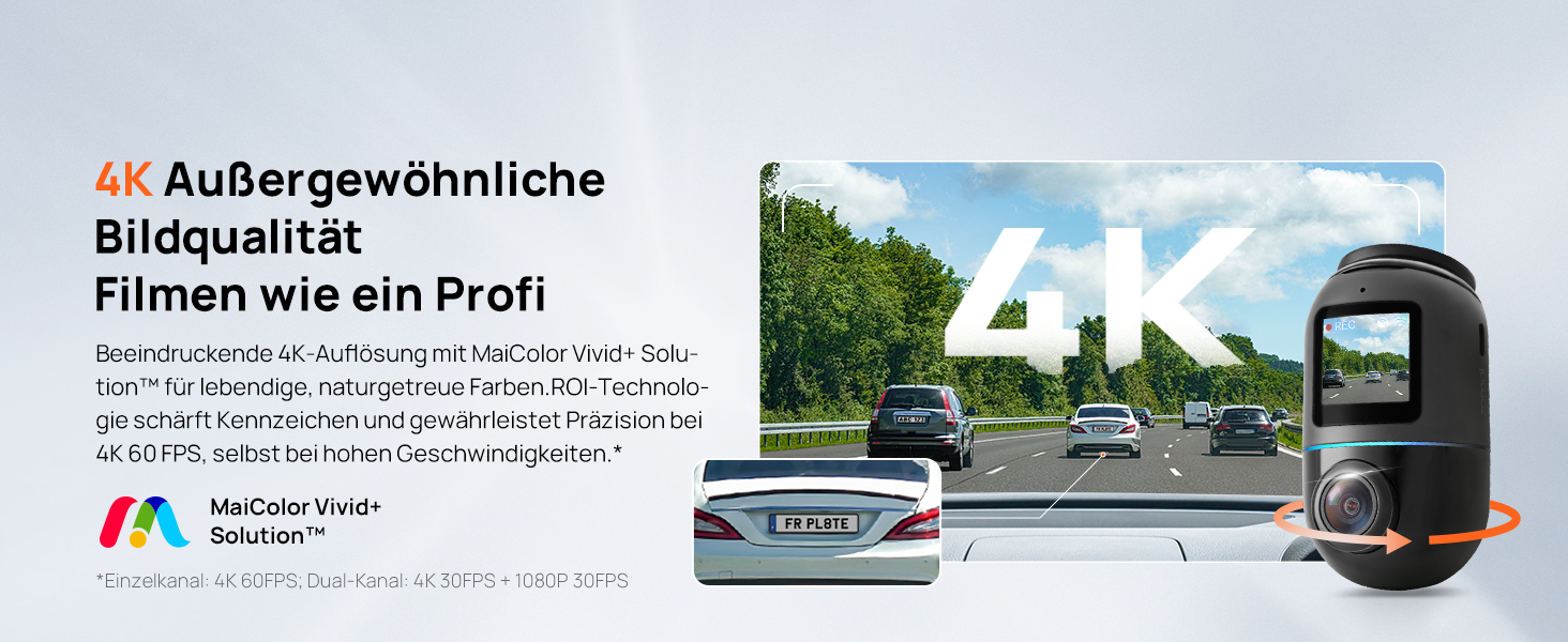 Відеореєстратор 70mai Dash Cam 4K Omni: 4K+1080P, 360° огляд, Dual STARVIS 2 HDR, GPS, WiFi, 4G LTE, 24/7 запис, AI-розпізнавання, нічне бачення, 128GB SD-карта
