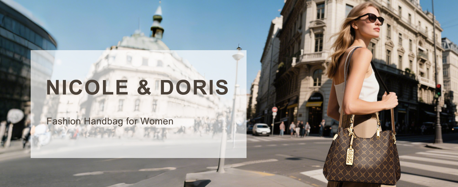 Сумка жіноча Nicole & Doris елегантна шопер середнього розміру з PU шкіри коричнева з брелоком