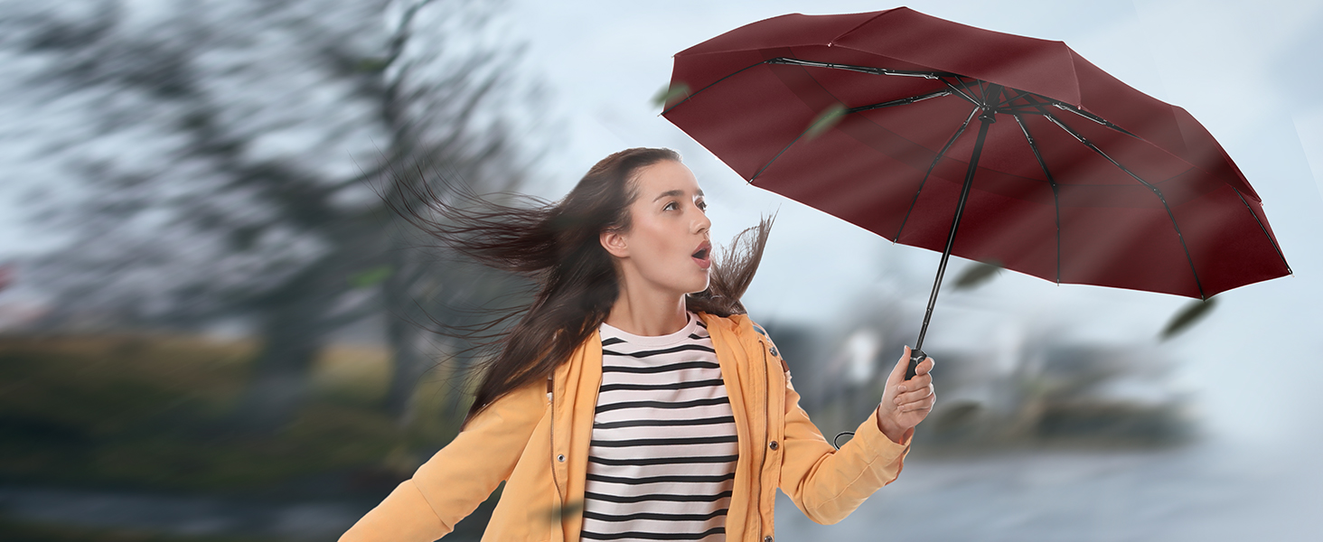 TECKNET Штормовий парасолька: великий автоматичний парасолька з 10 ребрами, 104 см, вітростійкий, компактний, для подорожей, гольф, чоловічий та жіночий (червоний)