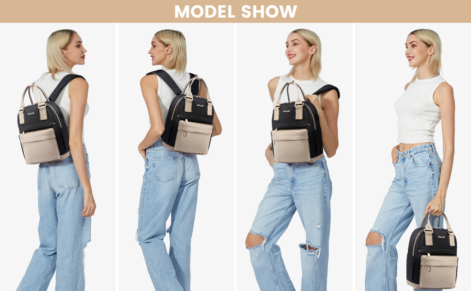 LOVEVOOK Рюкзак жіночий маленький, водонепроникний, міський, 2-в-1 з USB-портом, міні-рюкзак, сумочка, для роботи, школи, подорожей, елегантний, хакі, чорний, 11 дюймів