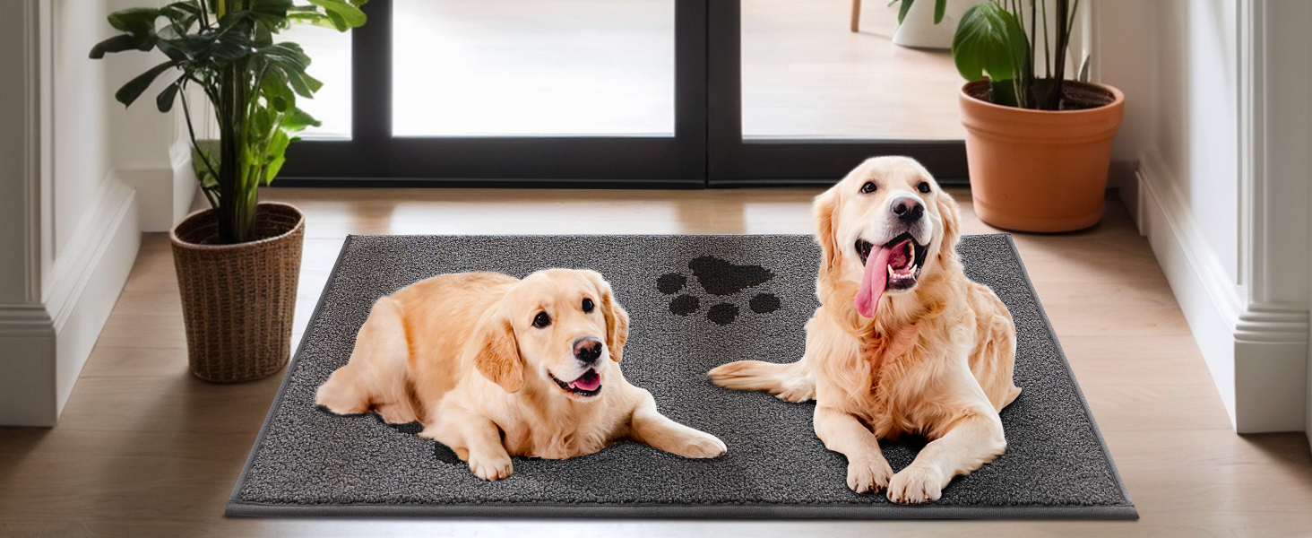 Килимок вхідний Mibao 60 x 90 см, протибрудною та протиковзаючий килим для входу та задніх дверей, що миється в машині, м'який килимок для лап та взуття, сірий