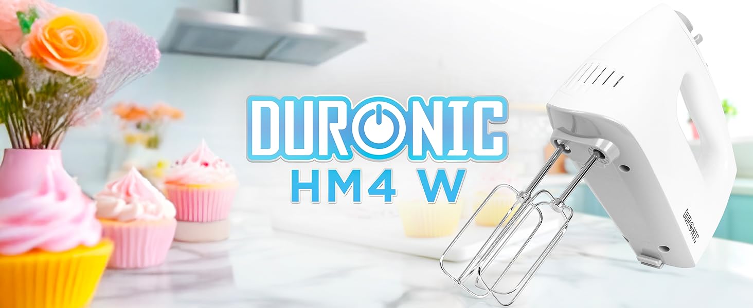 Електричний ручний міксер Duronic 400W з набором насадок: вінчики, гаки для тіста, міксер для випічки, тіста та збивання яєць