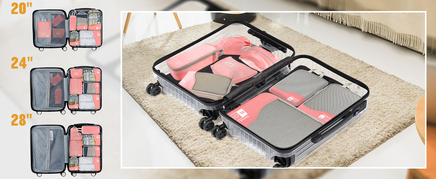 Набір кубиків-органайзерів для валізи VnioLife (8 шт.) - компресійні, для подорожей, блакитний/рожевий