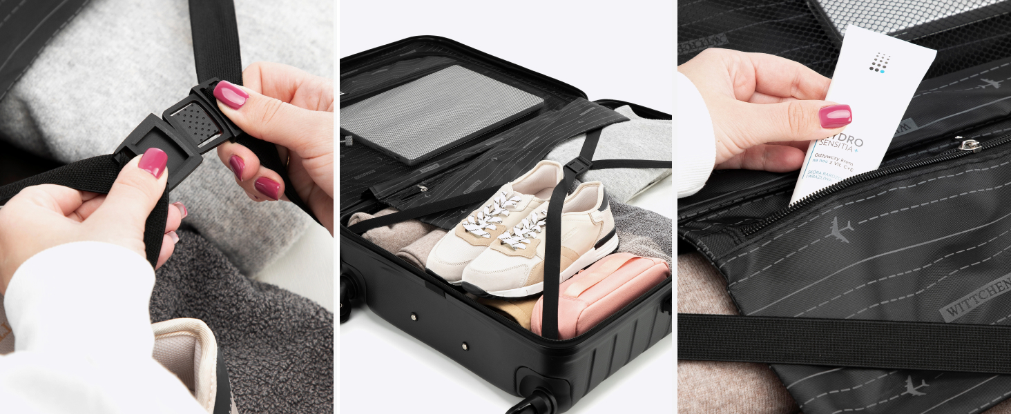 Набір валіз WITTCHEN Cube Line (S+M+L) з ABS, геометричним тисненням, 4 колесами, телескопічним ручками та комбінаційним замком. Ліловий колір.