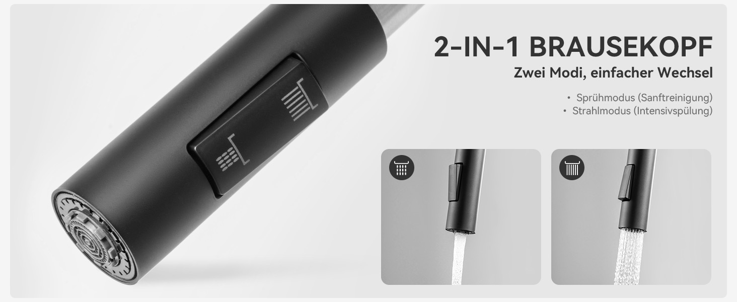 Кран кухонний CECIPA SOFETIY SERIE, чорний, з висувною лійкою, 360° поворот, нержавіюча сталь, двофункціональний