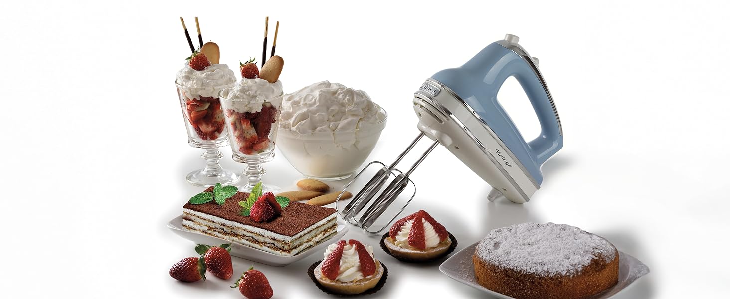 Міксер ручний Ariete Vintage 1548, 450W, 5 швидкостей, Turbo, 2 насадки, для тіста та збивання (Блакитний)