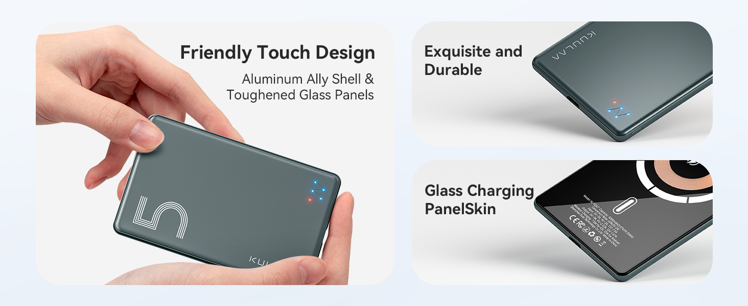 Power Bank Kuulaa Ultra Slim Magsafe, 5000mAh, Бездротова зарядка, Type-C, 20W, для iPhone 15/14/13/12, Space Gray