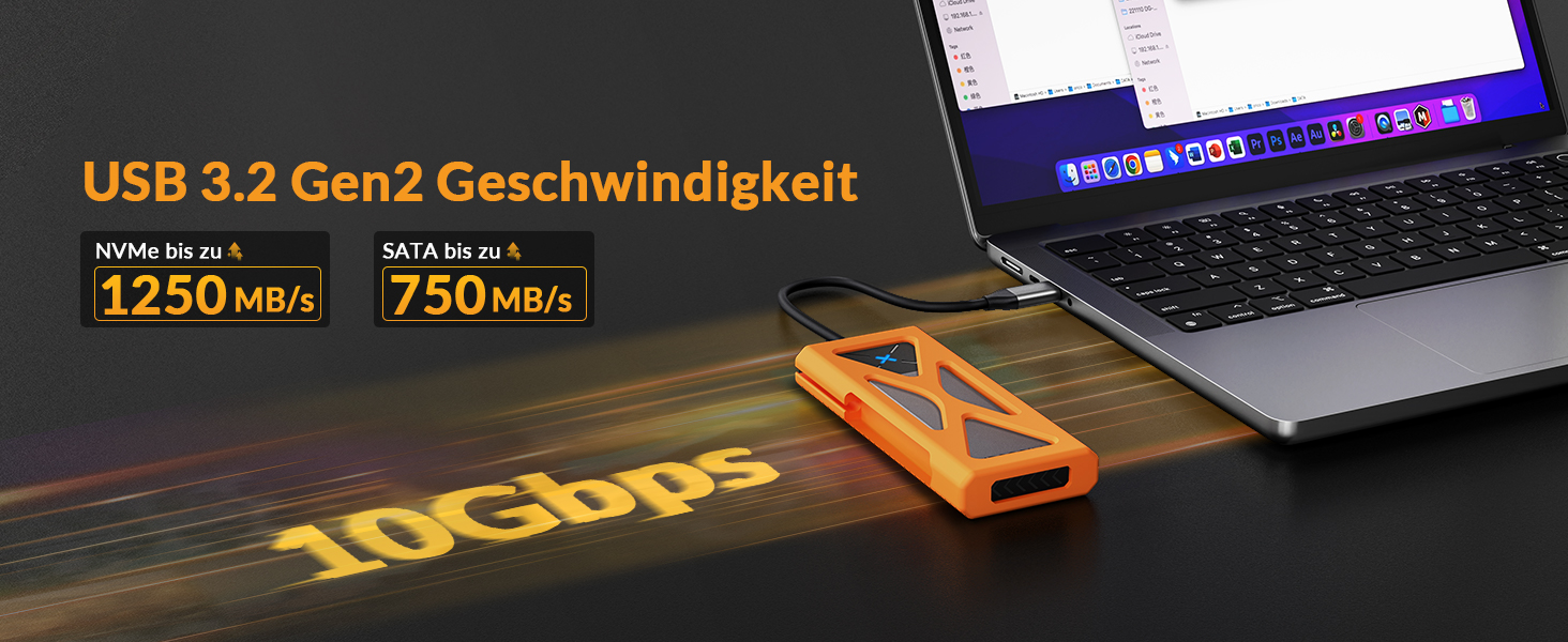Зовнішній корпус-адаптер iDsonix M.2 NVMe та SATA SSD на USB 3.2 Gen 2 10Gbps, алюмінієвий, підтримує M-Key/B+M Key, розміри 2230/2242/2260/2280, USB-A/USB-C