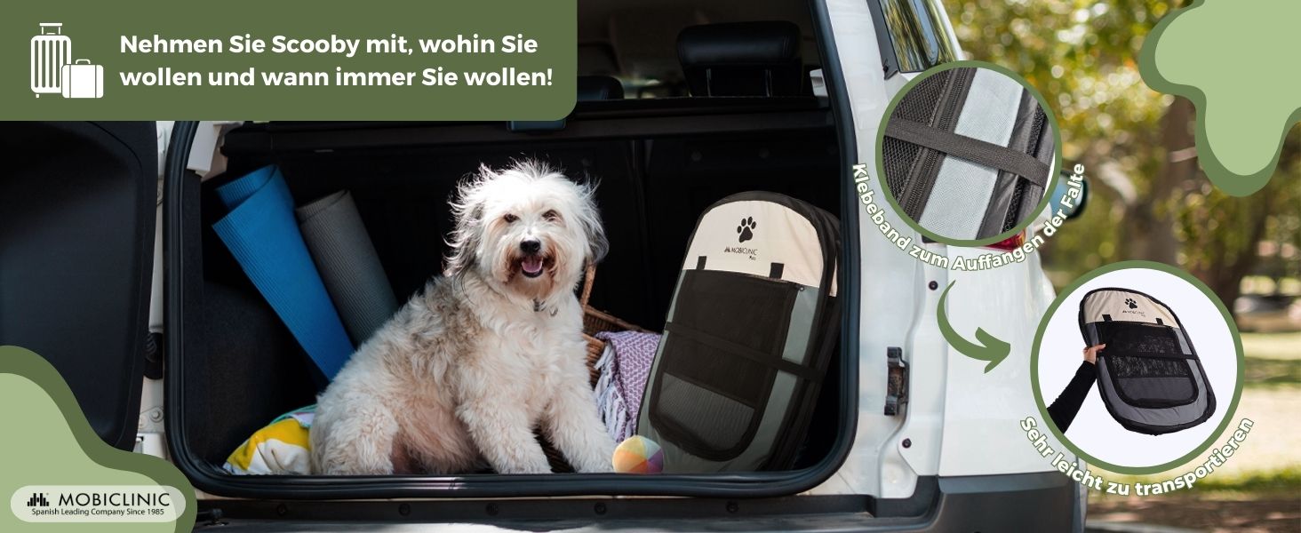 Mobiclinic® Pets: Вольєр для цуценят, розкладний, 114x114x58 см, Scooby, 2 входи, 8 вікон, сірий