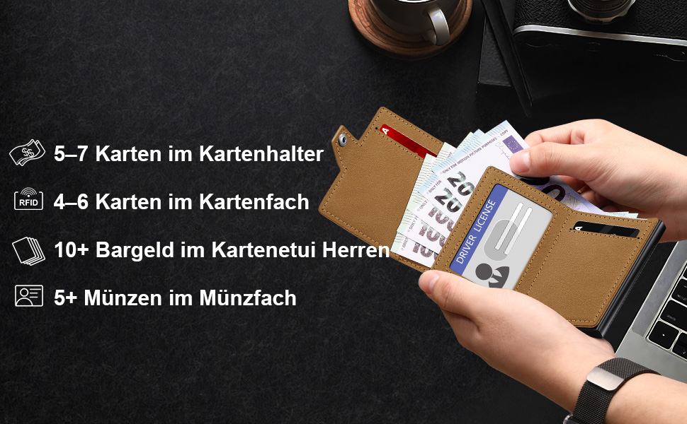 Чоловічий гаманець з відділенням для монет та RFID захистом, Slim Wallet Pop-up, для 9-11 карт, з кишенею для ID та відділенням для грошей, Smart Wallet для чоловіків (Верблюжий колір)