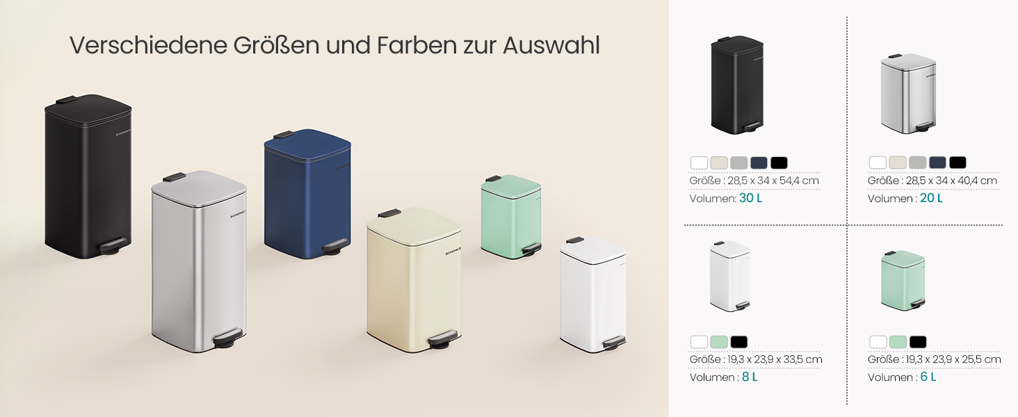 Відро для сміття SONGMICS з педаллю, сталеве, з внутрішнім відром, Soft-Close, 30 л, пісочно-бежевий