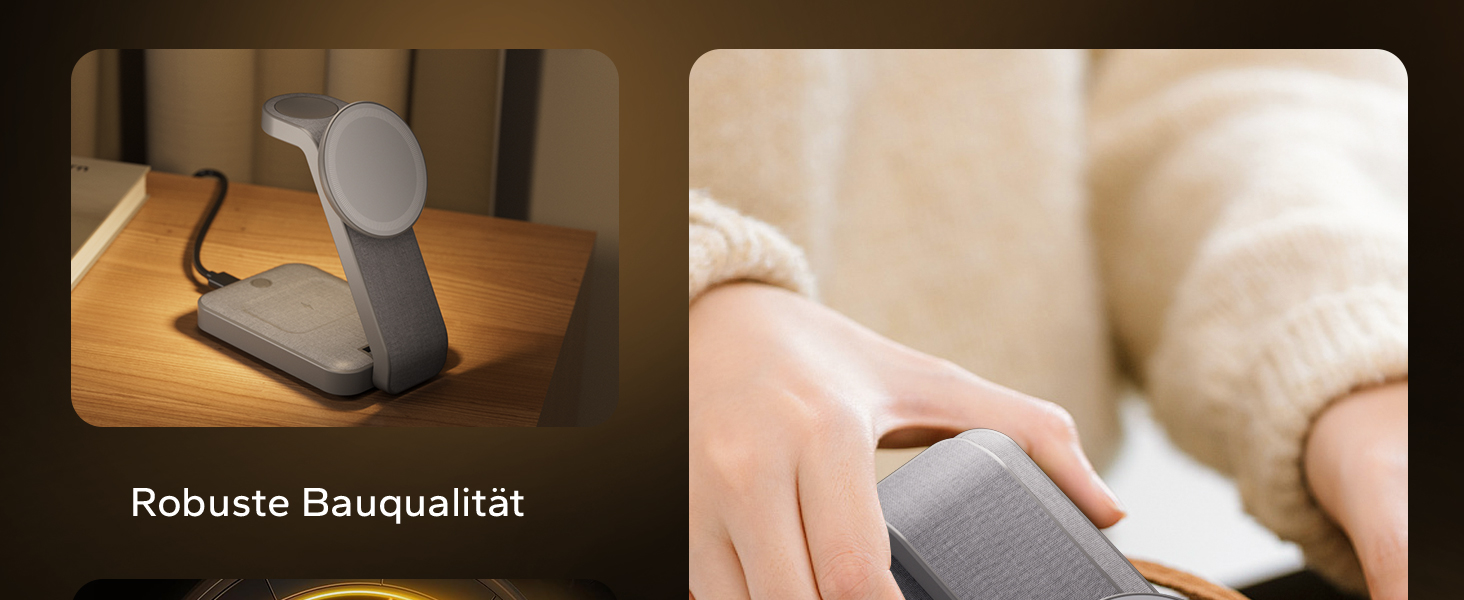 Зарядна станція MagSafe 3-в-1 для Apple Watch та iPhone. Біла (глибокий сірий). Підтримка iPhone 17, 16, 15, 14, 13, 12 Pro Max