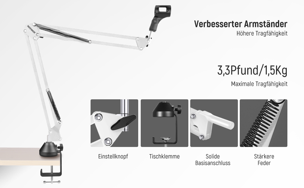Тримач для мікрофону Neewer NW-35, підвіс Boom Schere, штатив з гвинтовою різьбою 3/8' - 5/8', сумісний з Blue Yeti, Quadcast та іншими мікрофонами, максимальне навантаження 1.5 кг