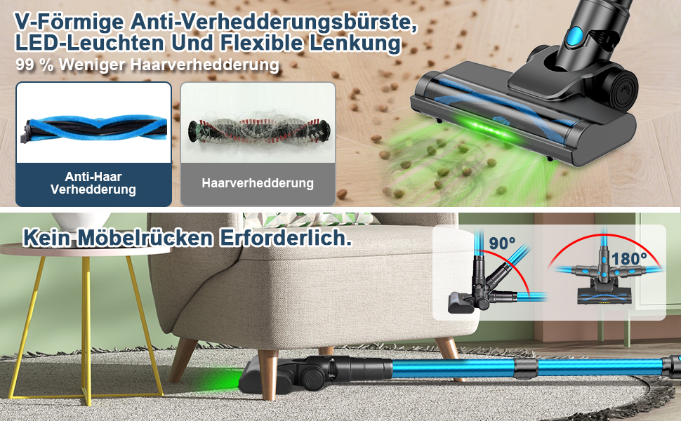 Бездротовий акумуляторний пилосос, потужний 70 хв/45KPA/550W з LED-дисплеєм, антизаплутуванням, детекцією бруду, для килимів, шерсті тварин та твердих поверхонь