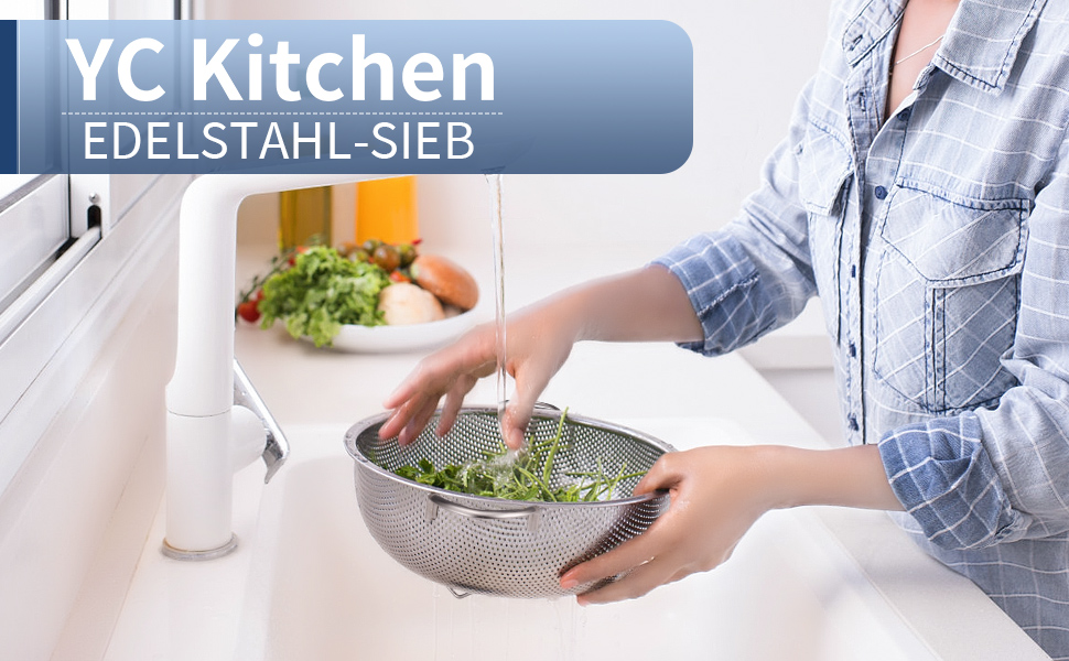 Ситечко для кухні YC Kitchen з нержавіючої сталі, 28,5 см - сито для макаронів, овочів та фруктів, придатне для миття в посудомийній машині