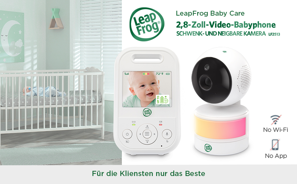 Відеоняня LeapFrog LF2513 без Wi-Fi, IPS LCD екран 2.8 дюйма, поворотна, нічне бачення, 300 метрів, датчик температури