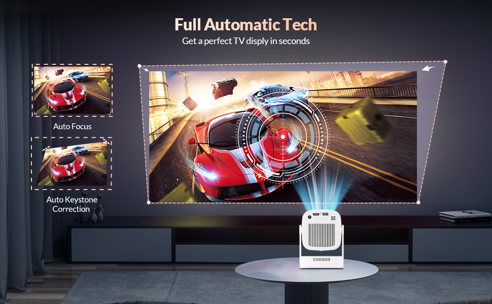 Міні проєктор Smart Beamer 4K 1080P з Android 11, WiFi 6, BT5.0, 180° поворотний, для дому та вулиці, сумісний з Android/iPhone/PC/Mac/Switch, білий (чорний + білий)