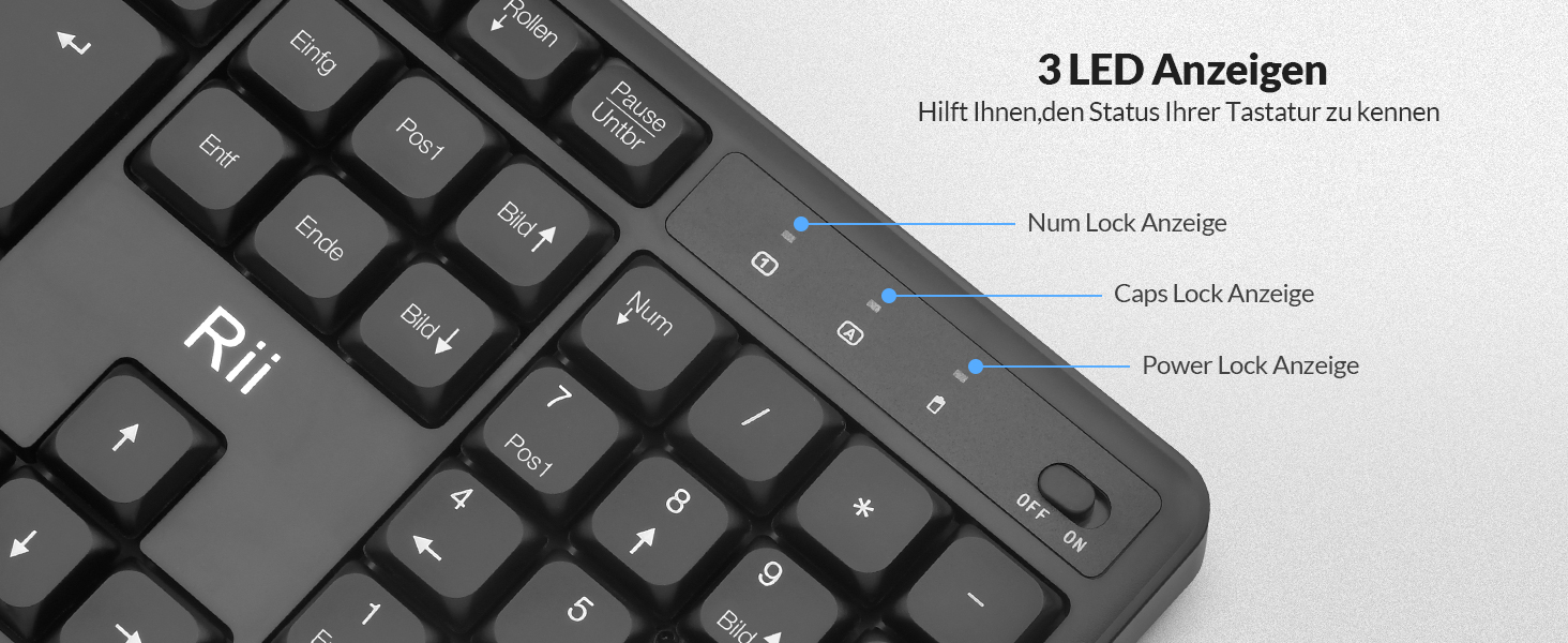 Бездротовий ігровий комплект клавіатури та миші Rii: Bluetooth + 2.4GHz, LED-підсвітка, QWERTZ, для офісу