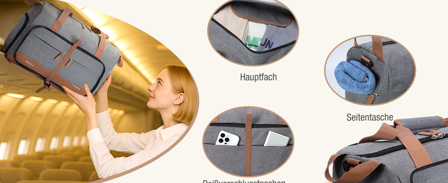 Спортивна сумка Lekesky 30L сірого кольору: туристична, для подорожей, з відділенням для взуття, валіза ручної поклажі Easyjet, водонепроникна