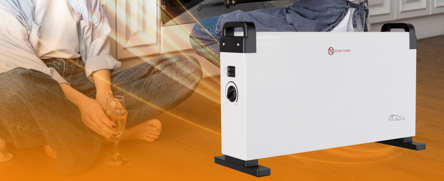 Електричний конвекторний обігрівач Tronitechnik® KH-101 2kW з 3 режимами нагріву, таймером та термостатом, мобільний, енергозберігаючий